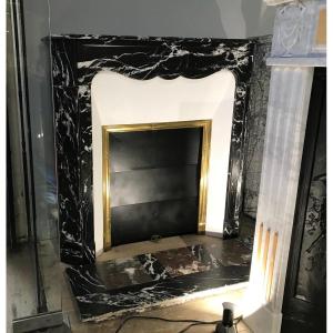 Small Antique Louis XV “pompadour” Style Fireplace In Marquina Marble.