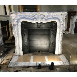 Antique Louis XV Style Fireplace In Arabescato Marble.