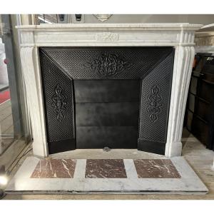 Antique Louis XVI Style Fireplace In White Veined Marble.