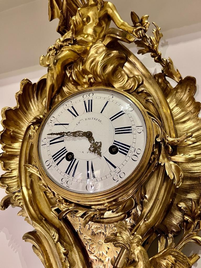 Cartel En Bronze Doré D’époque Louis XV De Charles Balthazar à Paris -photo-1