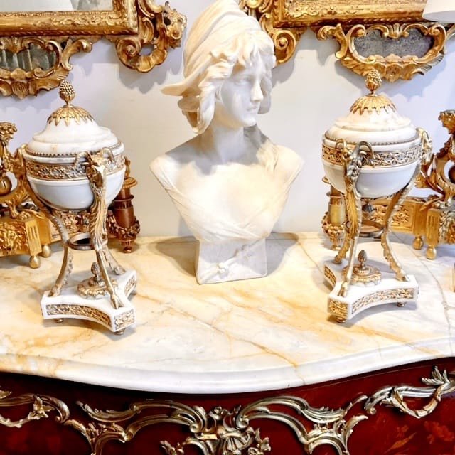 Pair Of Marble Cassolettes Decorated With Aries Heads Napoleon Ili Period-photo-5