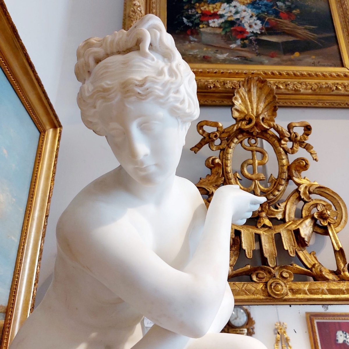 Carrara Marble Sculpture Of A Diana In The Bath End XIX Ieme-photo-4