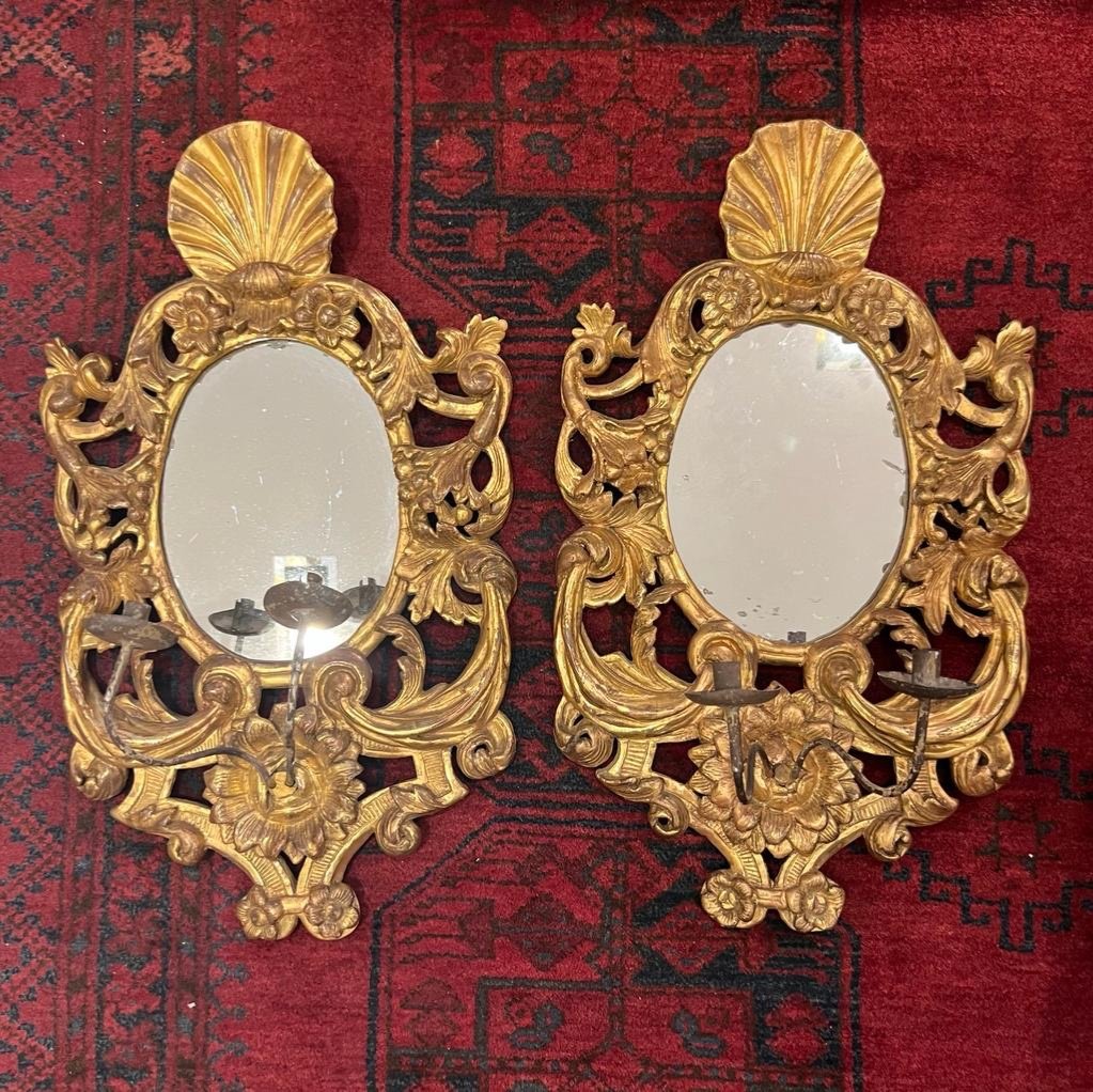 Pair Of Italian Mirrors In Golden Wood Eighteenth Century-photo-2