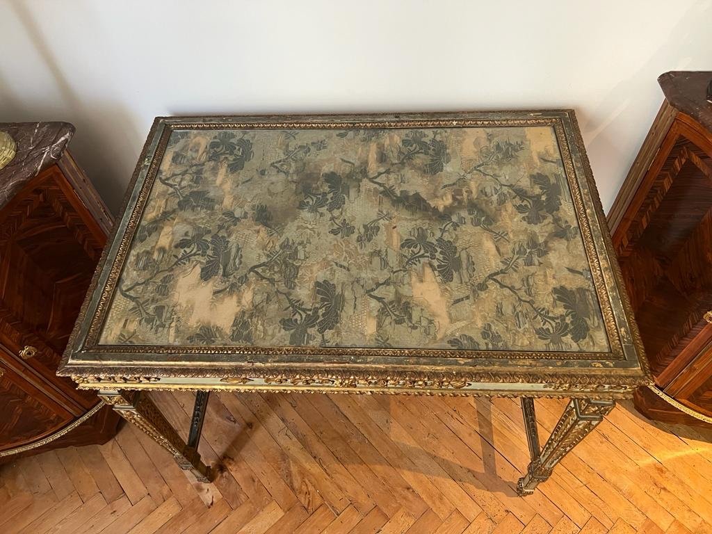 Middle Table Or Louis XVI Style Desk In Lacquered And Gilded Wood XIXth Century-photo-3