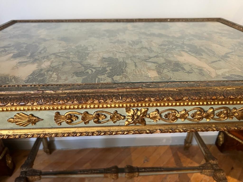 Middle Table Or Louis XVI Style Desk In Lacquered And Gilded Wood XIXth Century-photo-5