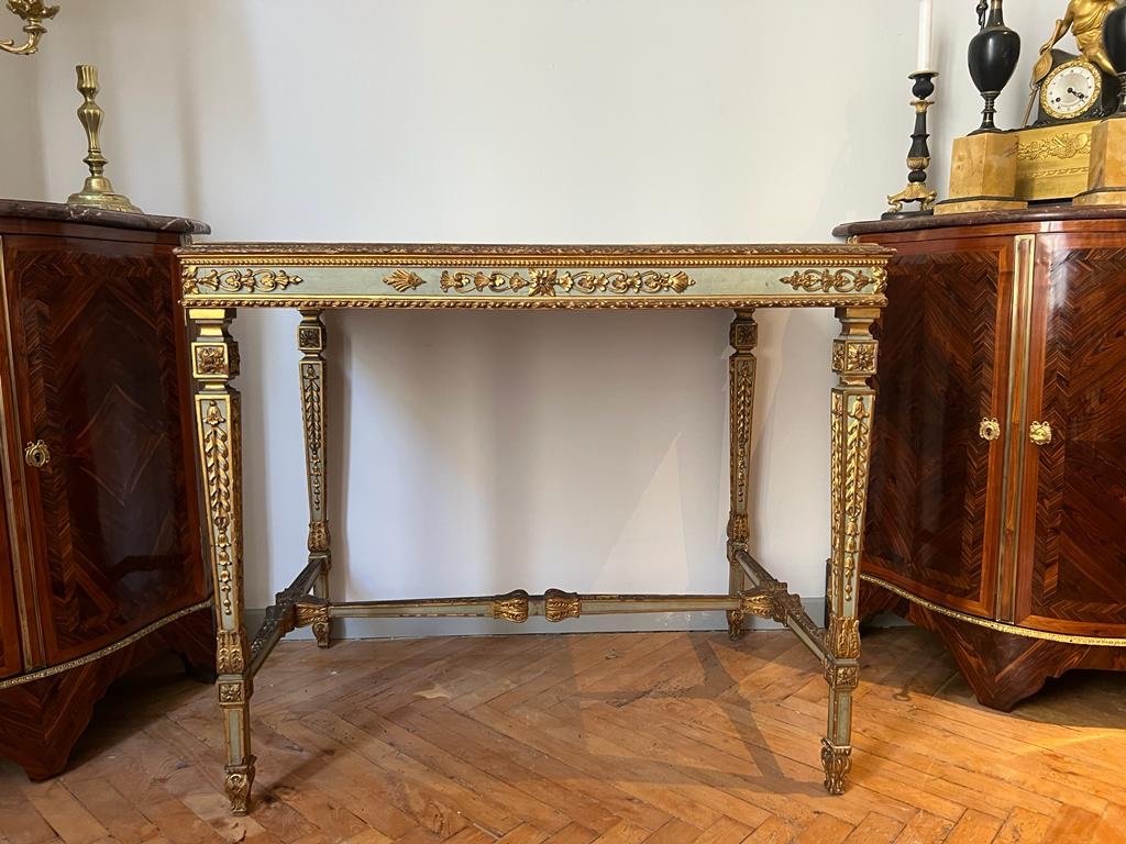 Middle Table Or Louis XVI Style Desk In Lacquered And Gilded Wood XIXth Century