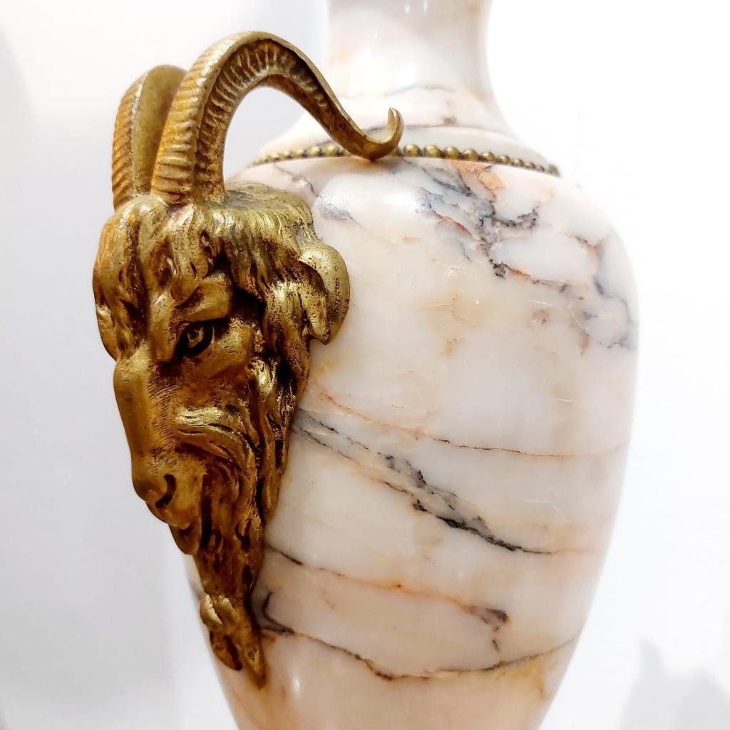 Pair Of Cassolettes With Aries Heads In Marble From Skyros End XIX Ieme-photo-7