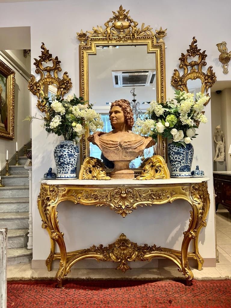 Grande Console D’apparat Napoléon Ili En Bois Doré -photo-2