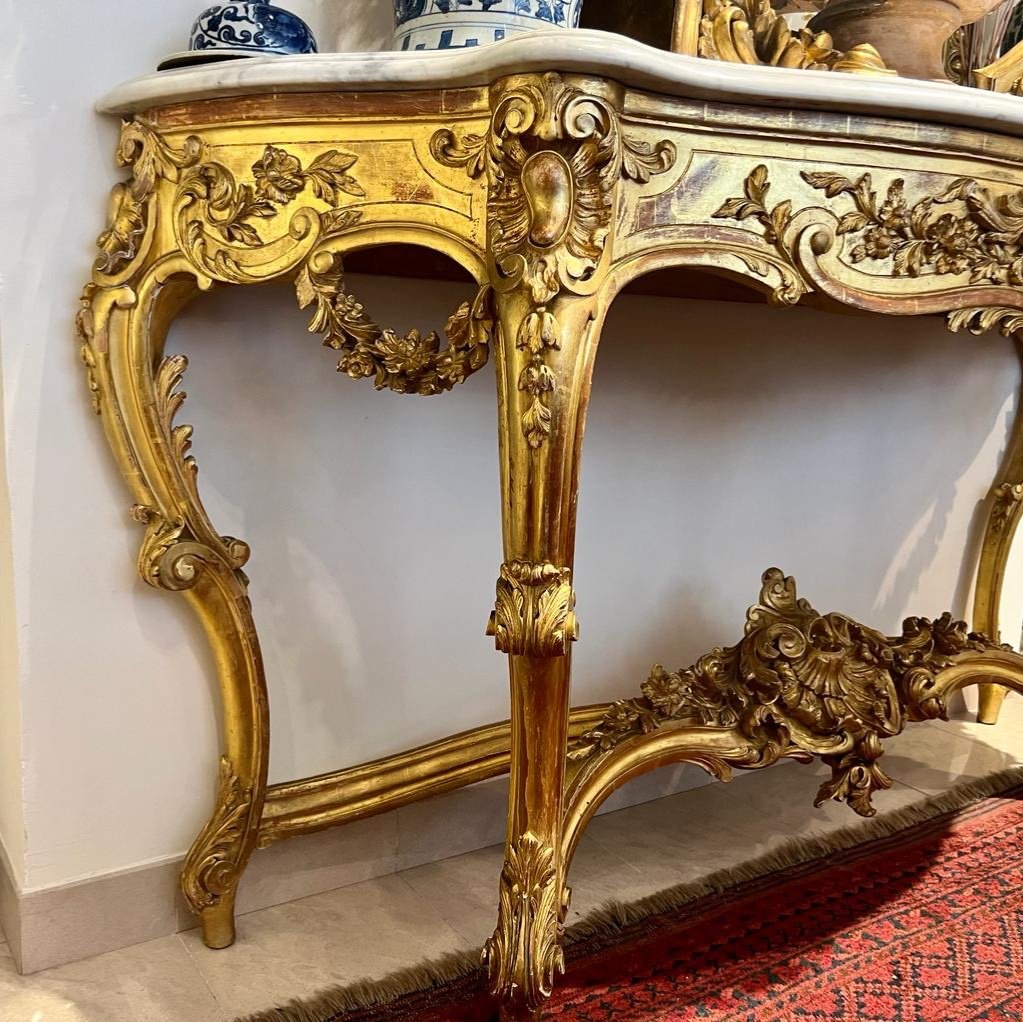 Grande Console D’apparat Napoléon Ili En Bois Doré -photo-1
