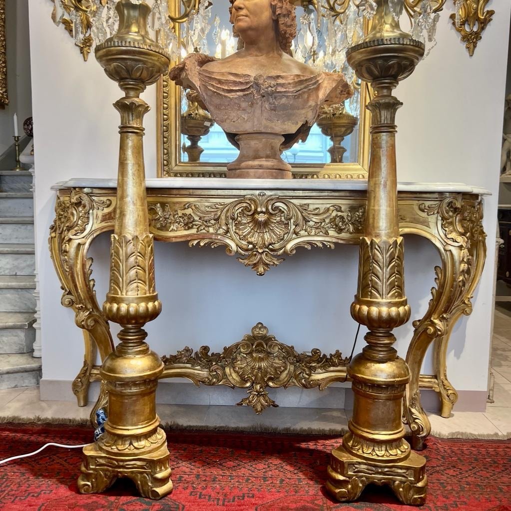 Pair Of Torchiere Doors In Golden Wood From The 18th Century-photo-4