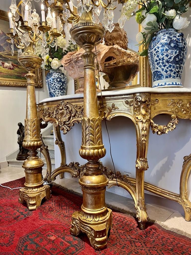 Pair Of Torchiere Doors In Golden Wood From The 18th Century-photo-4