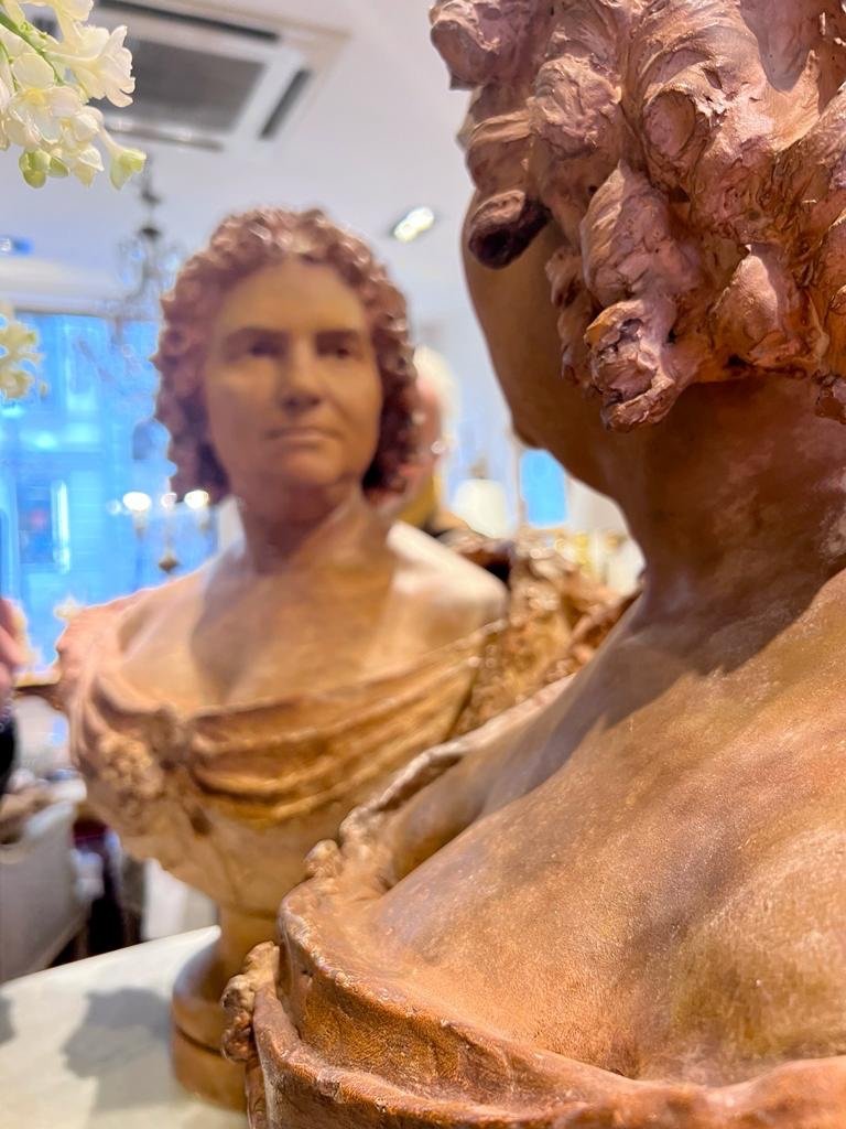 Large Terracotta Female Bust Of Felix. Carpenter (1858-1924)-photo-3