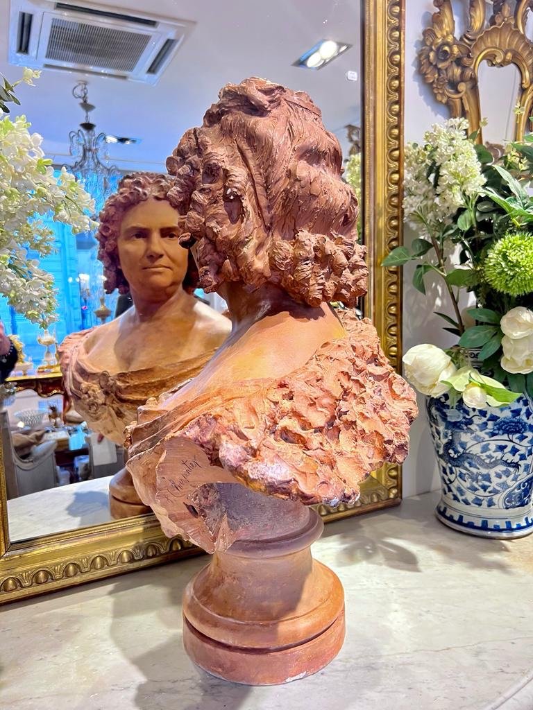 Large Terracotta Female Bust Of Felix. Carpenter (1858-1924)-photo-4