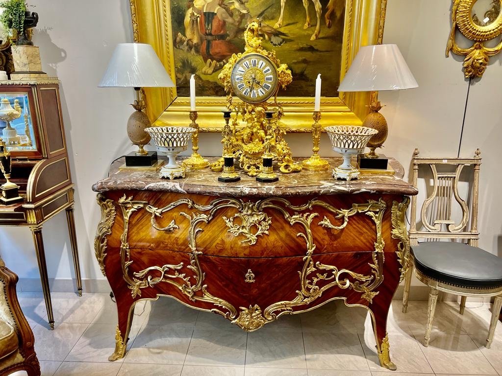Commode D’apparat De Style Louis XV En Marqueterie D’époque Napoléon Ili -photo-1