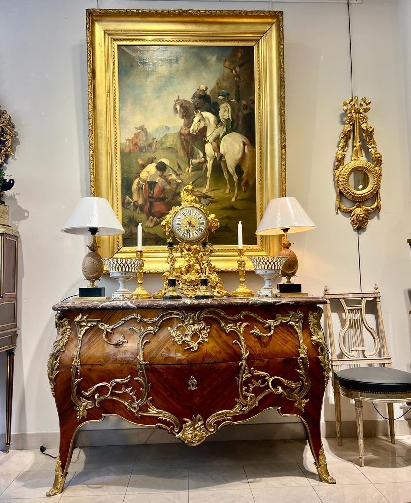 Commode D’apparat De Style Louis XV En Marqueterie D’époque Napoléon Ili -photo-7