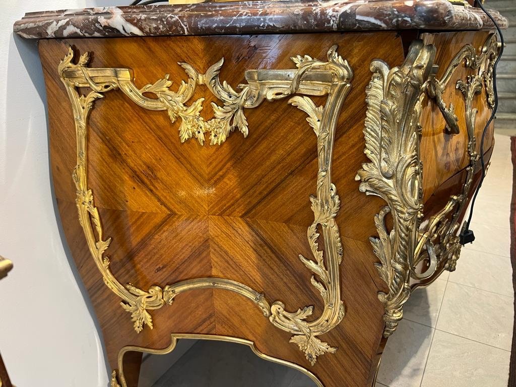 Commode D’apparat De Style Louis XV En Marqueterie D’époque Napoléon Ili -photo-8