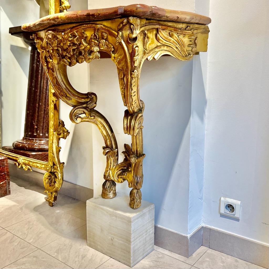 Console Louis XV En Bois Doré D’époque XVIII Ieme -photo-2