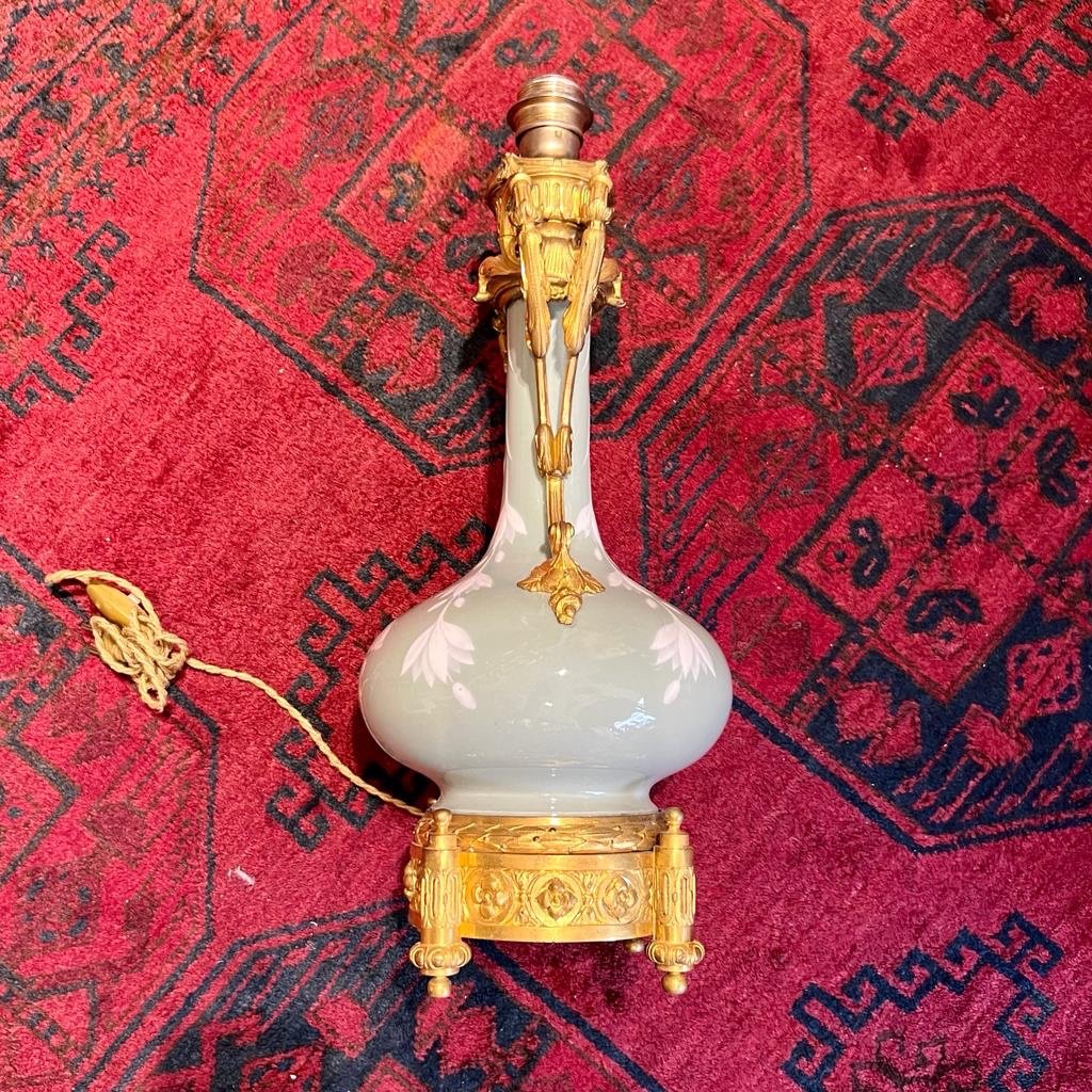 Celadon Porcelain Lamp Mounted Gilt Bronze End XIX Ieme-photo-4