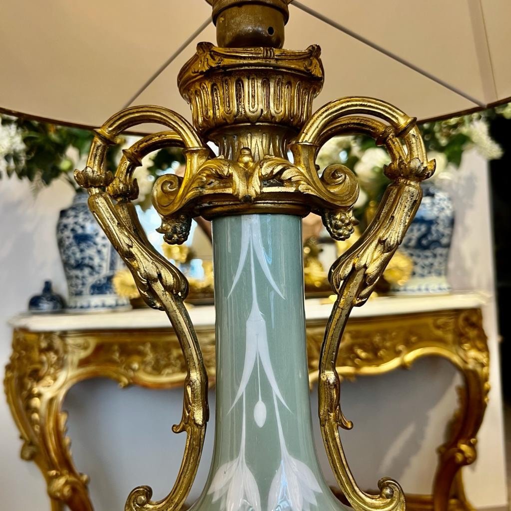 Celadon Porcelain Lamp Mounted Gilt Bronze End XIX Ieme-photo-7