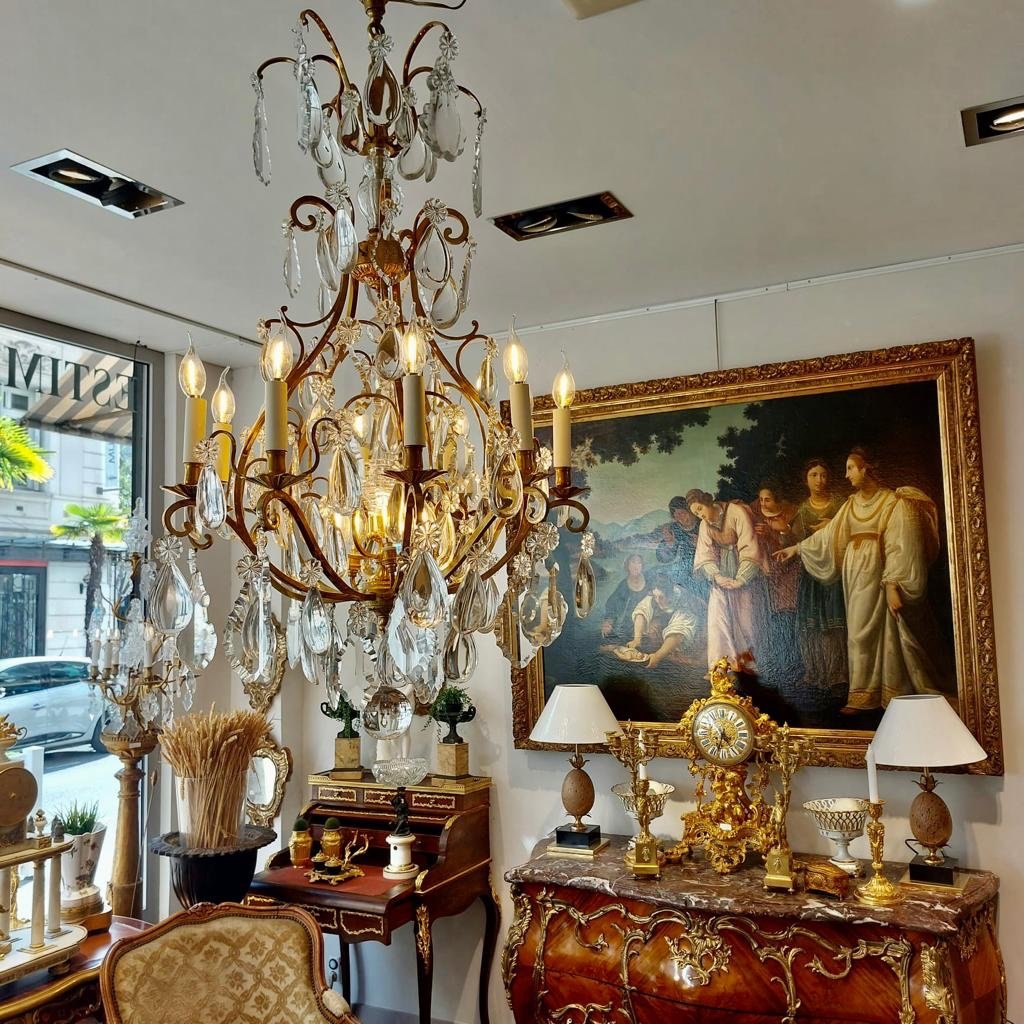 Large Cage Chandelier With 16 Lights In Baccarat Crystal And Gilt Bronze End XIX Ieme-photo-3