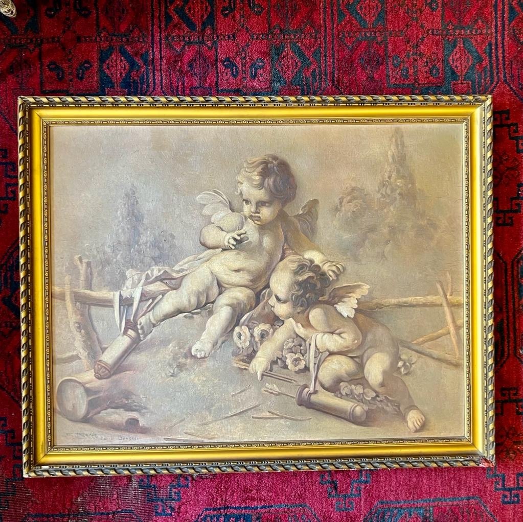 Pair Of Paintings In Grisaille Representing Scenes Of Cherubs After Bouchet Late XIX Ieme-photo-3