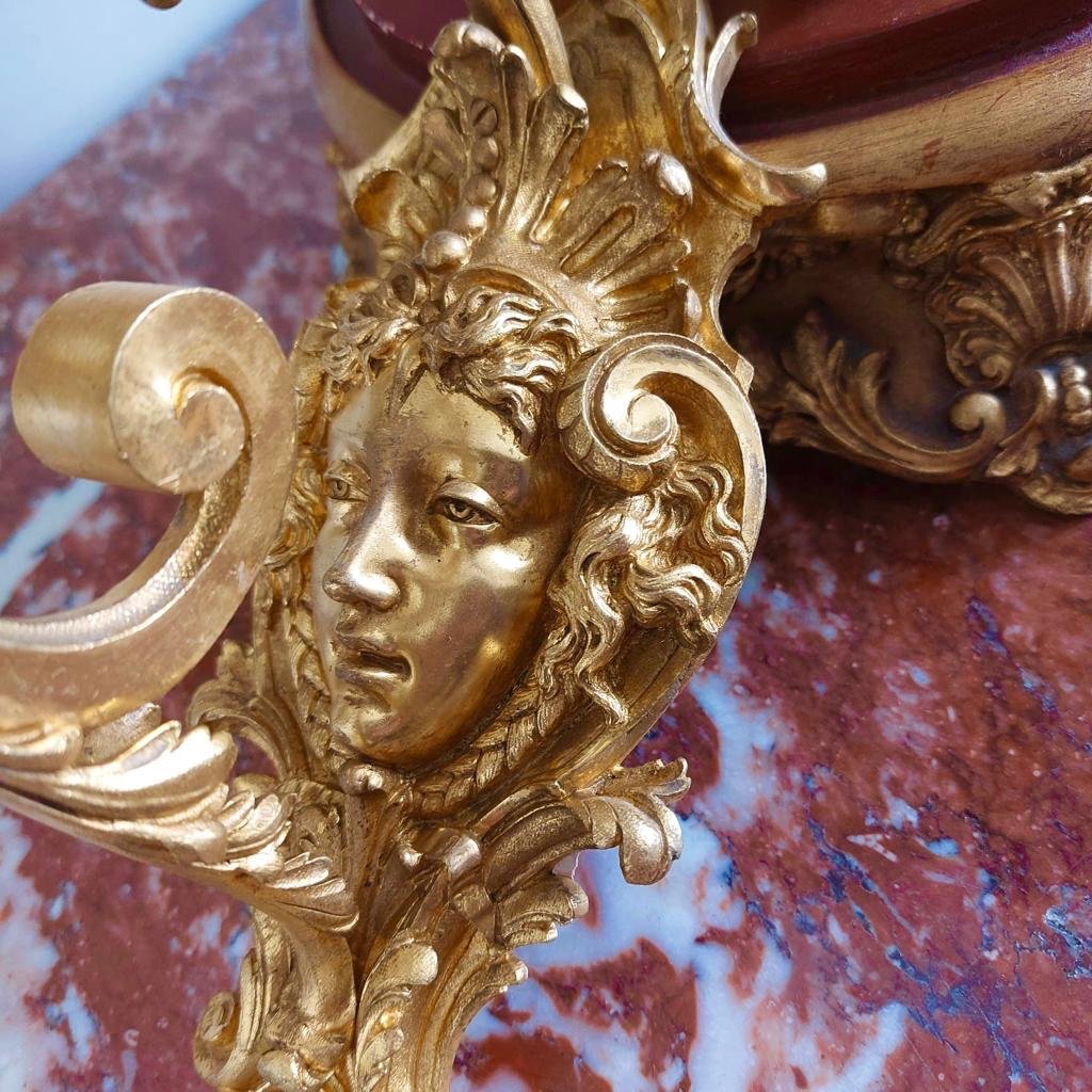 Paire D’appliques En Bronze Doré à 1 Feux à Décor D’un  Mascaron De Femme époque XIX Ieme -photo-2
