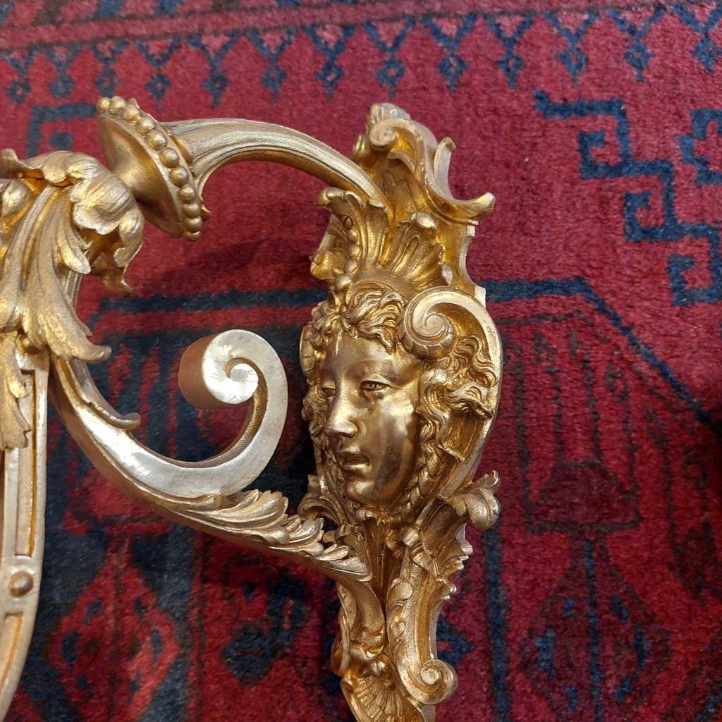 Paire D’appliques En Bronze Doré à 1 Feux à Décor D’un  Mascaron De Femme époque XIX Ieme -photo-7