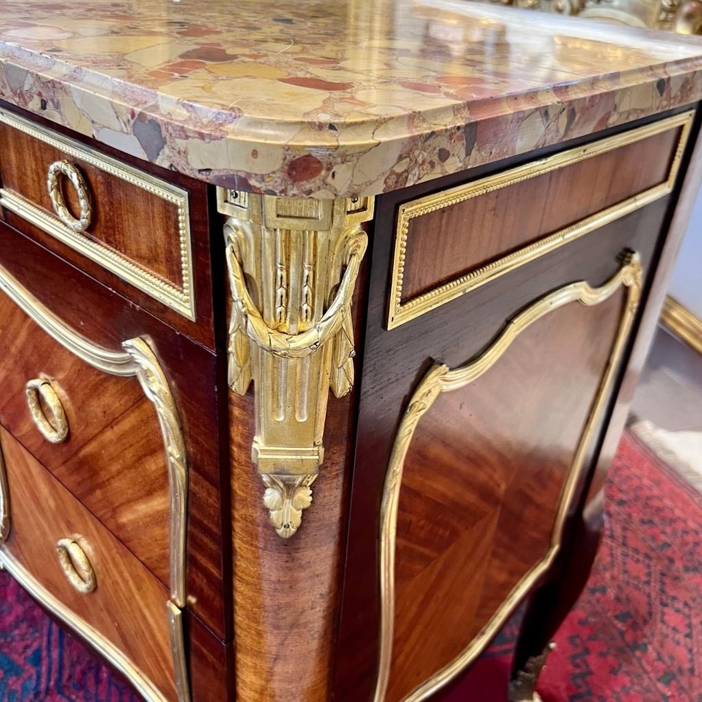 Commode Transition Of Ceremony Garnished With Bronzes And Marble Top XIX Ieme-photo-3