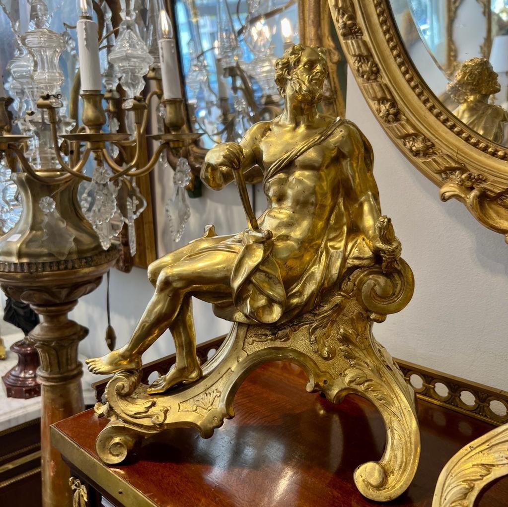 Pair Of Andirons In The Antique In Gilt Bronze From The Eighteenth Century-photo-1