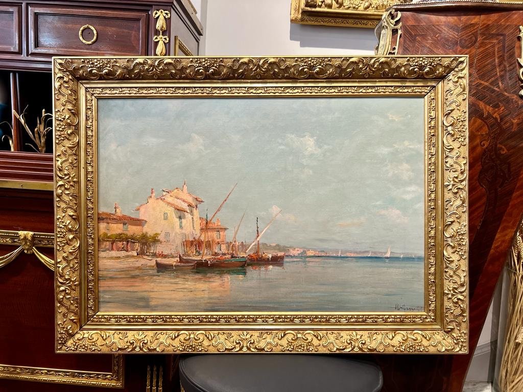 Tableau Marine Huile Sur Toile De Charles Malfroy (1862/1939) Vue De Martigues -photo-4