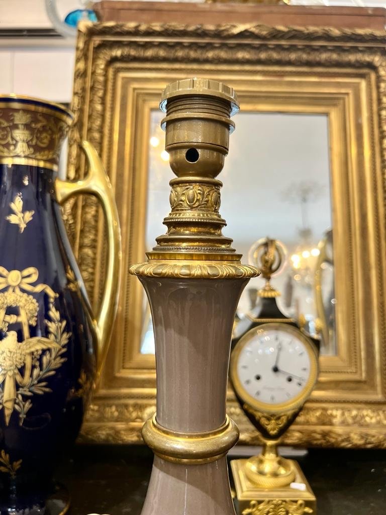 Pair Of Dove Gray Porcelain Lamps With Gilt Bronze Mount XIXth Century-photo-4
