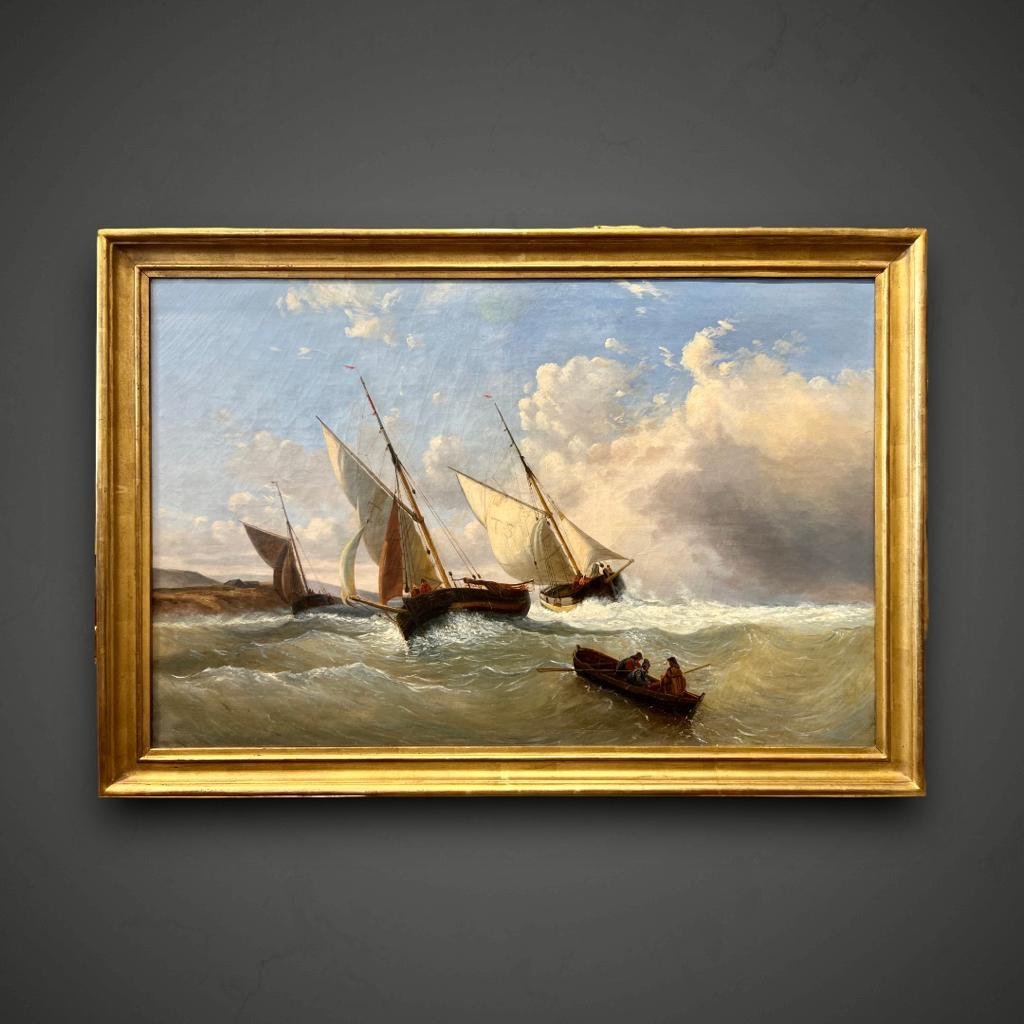 Marine Painting Oil On Canvas Kes Plasters Of Villerville Early XIX Ieme-photo-8