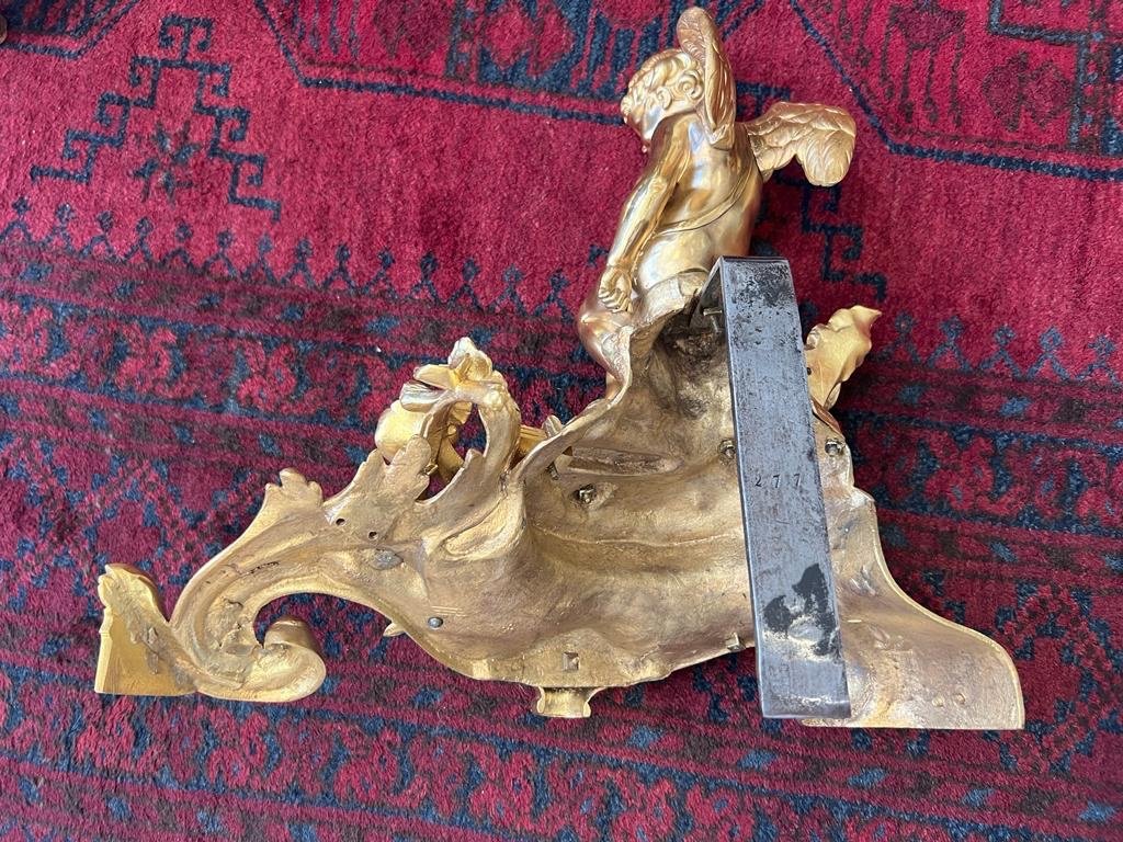 Pair Of Andirons With Putti In Gilt Bronze Napoleon Ili Period-photo-3