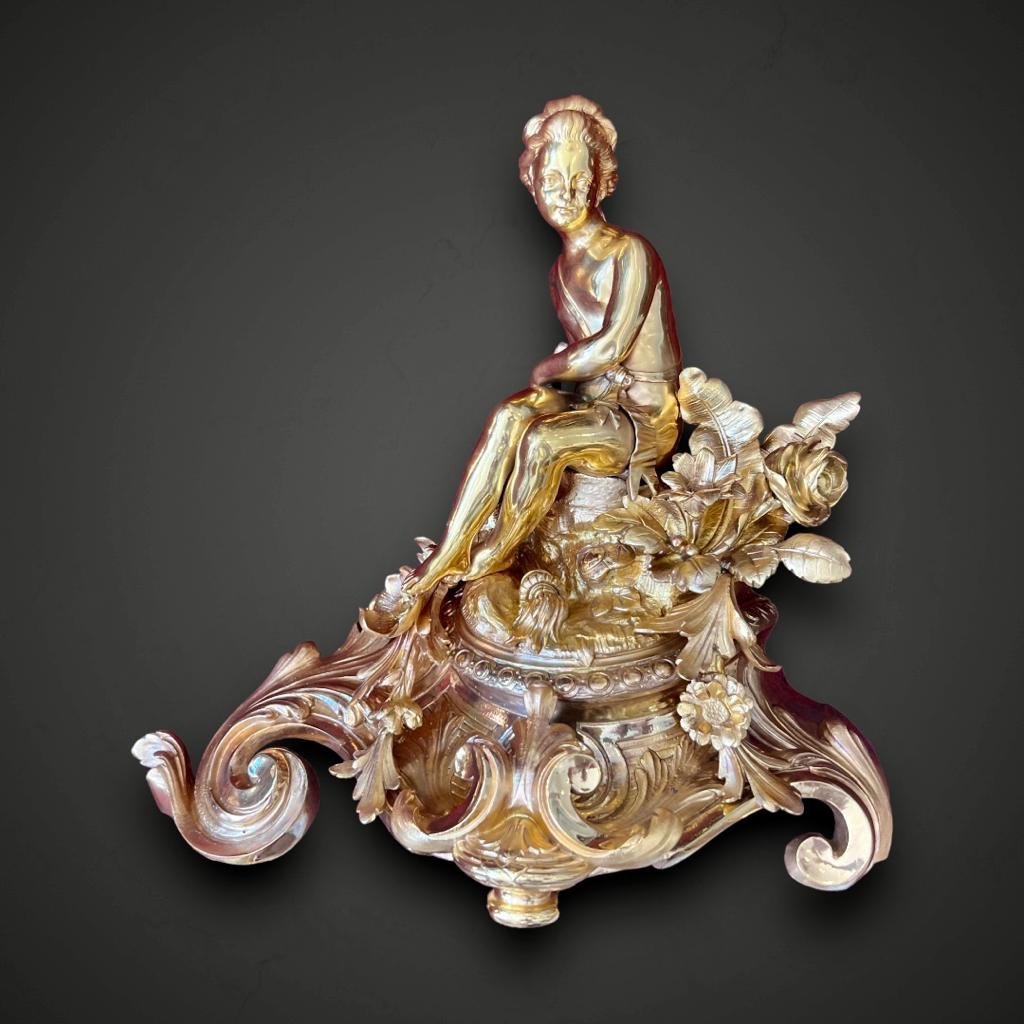 Pair Of Andirons With Putti In Gilt Bronze Napoleon Ili Period-photo-4