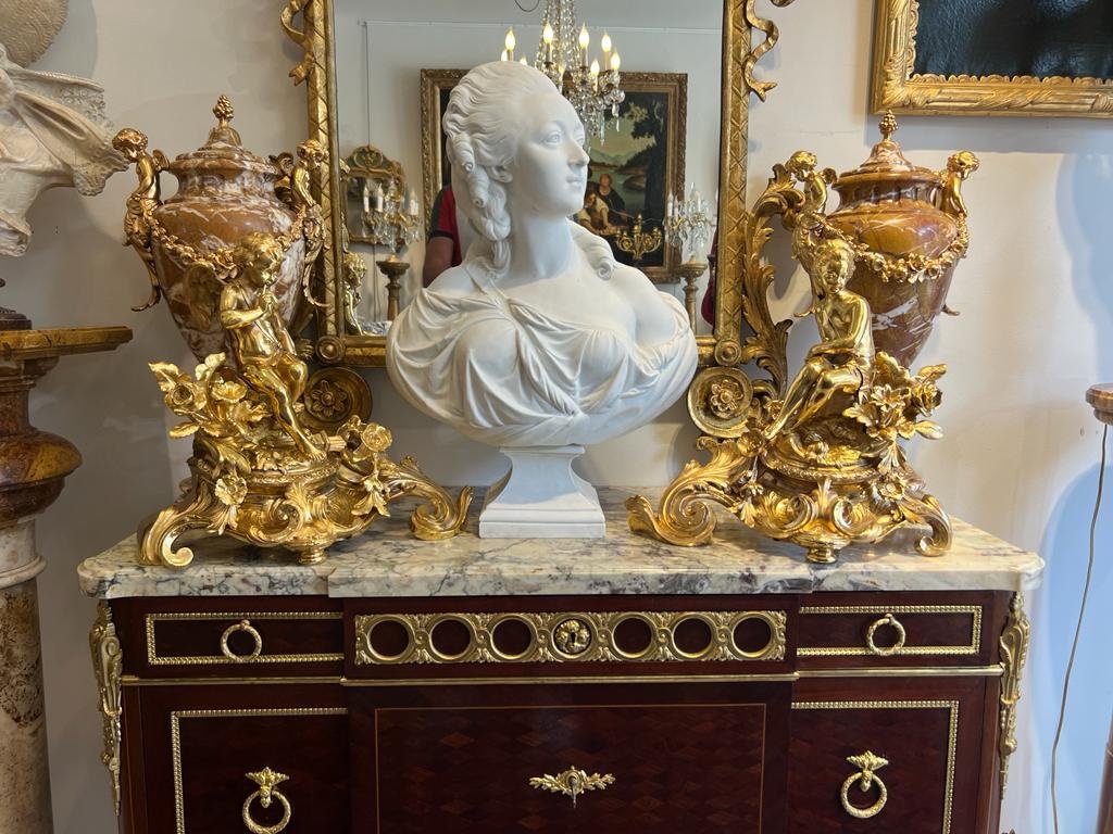 Pair Of Andirons With Putti In Gilt Bronze Napoleon Ili Period