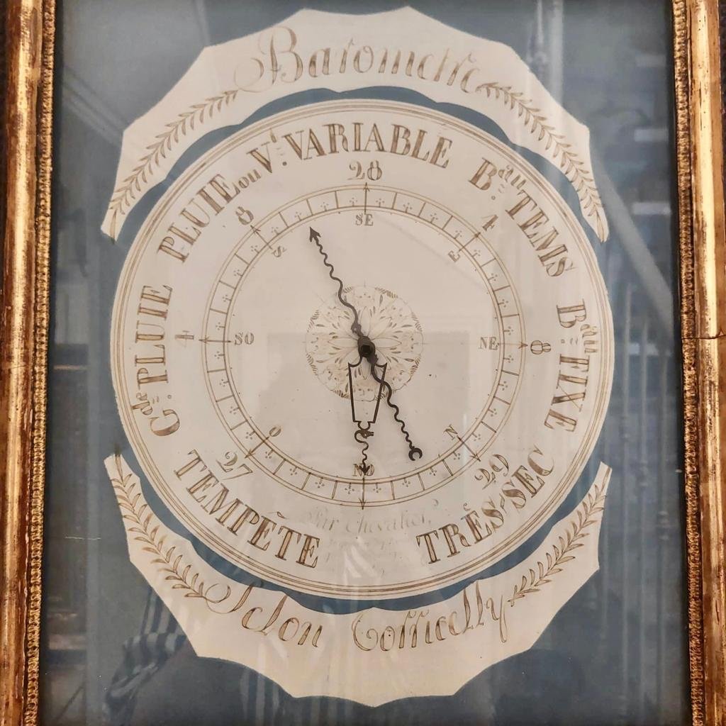 Barometer In Golden Wood From The Louis XVI Period With Decorations Of Doves From The 18th Century-photo-2