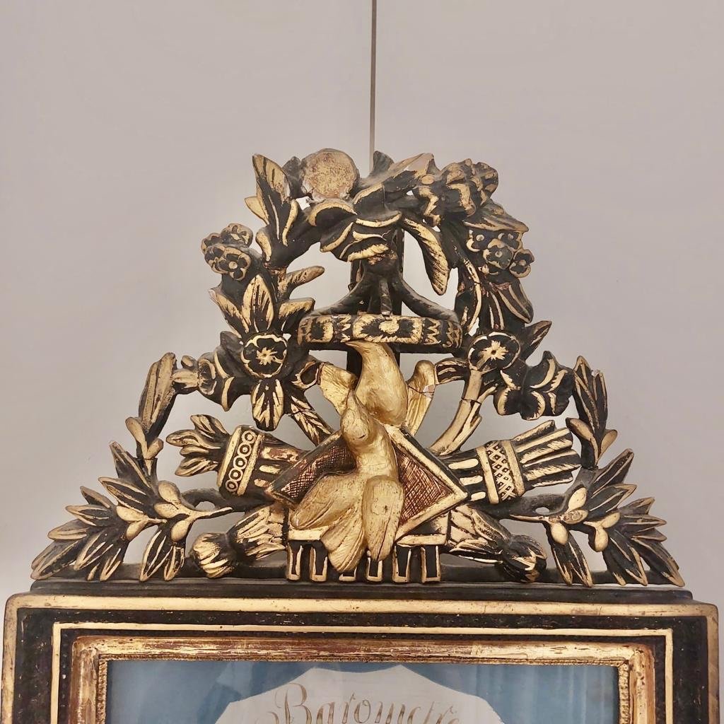 Barometer In Golden Wood From The Louis XVI Period With Decorations Of Doves From The 18th Century-photo-2