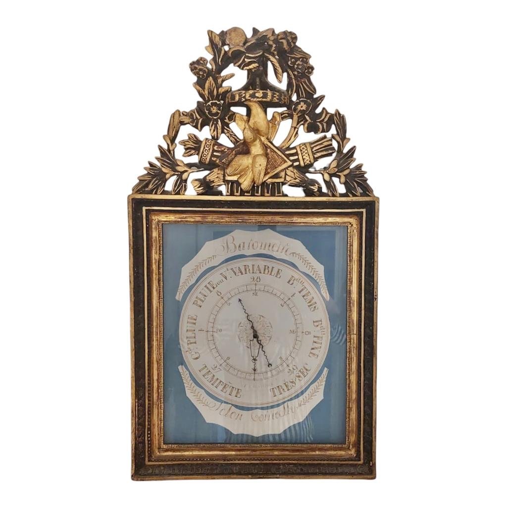 Barometer In Golden Wood From The Louis XVI Period With Decorations Of Doves From The 18th Century-photo-3