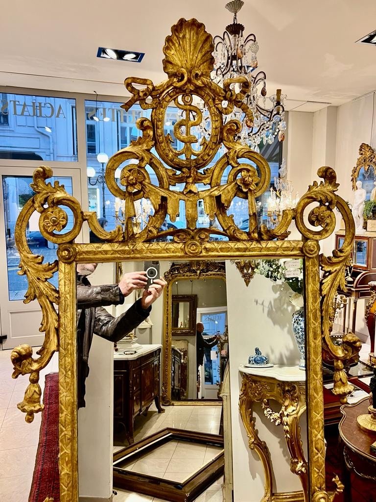 Mirror Between Two In Golden Wood Eighteenth Century Italy-photo-3