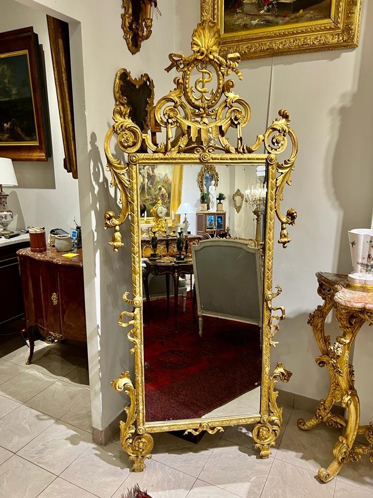 Mirror Between Two In Golden Wood Eighteenth Century Italy