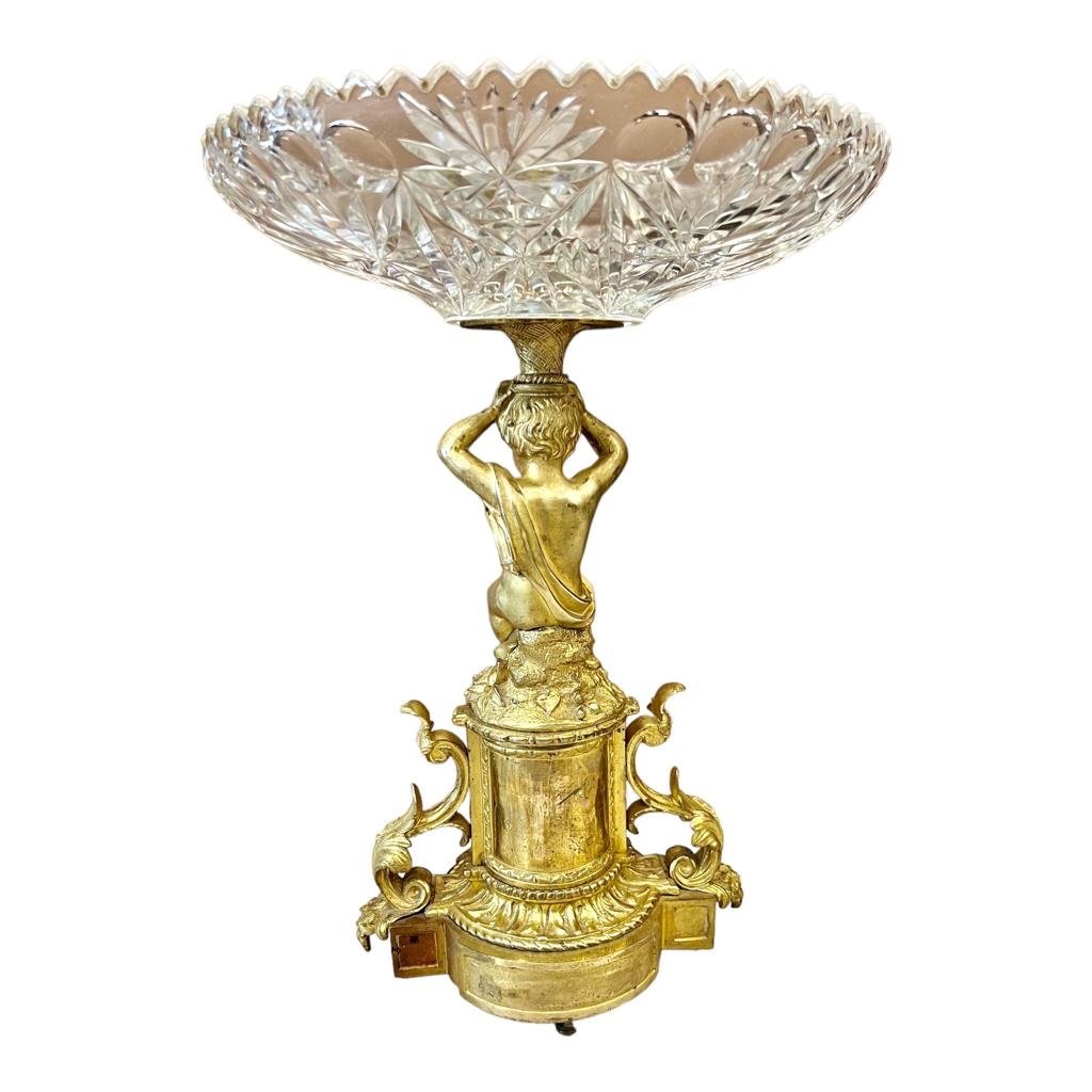 Coupe En Cristal Taillé Montée Sur Un Piétement En Bronze Doré  Au Putti époque Napoléon Ili -photo-4