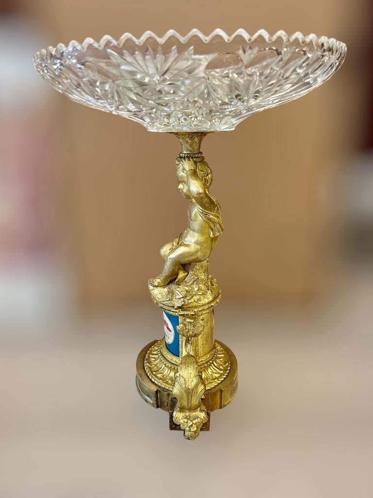 Coupe En Cristal Taillé Montée Sur Un Piétement En Bronze Doré  Au Putti époque Napoléon Ili -photo-5