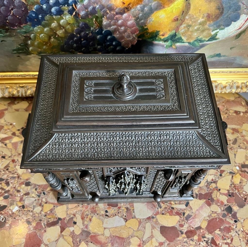 Bronze Jewelry Chest In Neo-gothic Style From The Napoleon III Period-photo-4