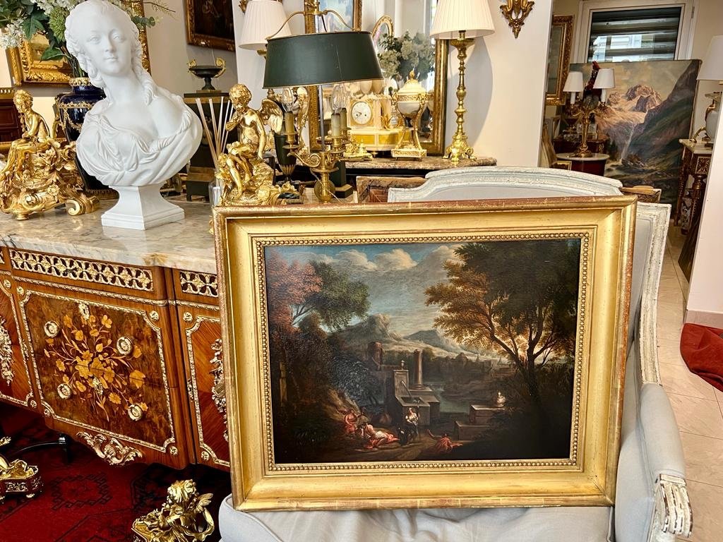 Painting Oil On Canvas Marouflaged On Wood Of An Antique Animated Scene By Royer 1874-photo-2