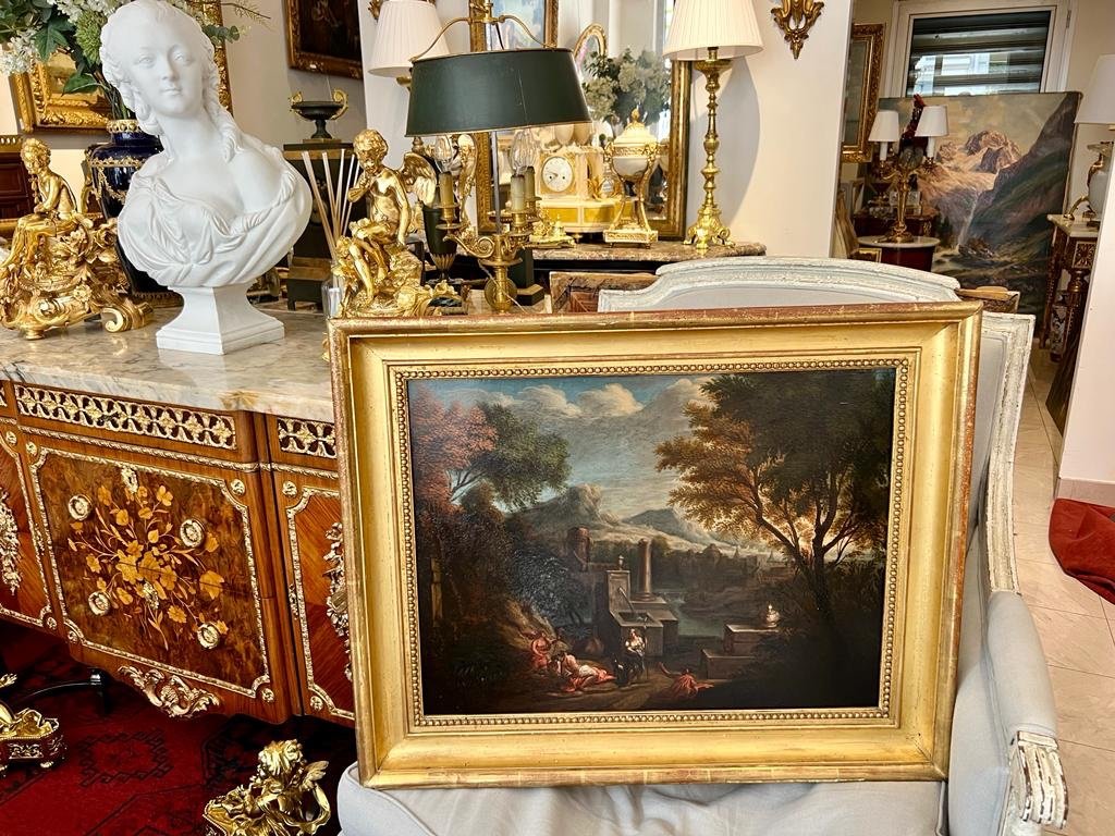 Tableau Huile Sur Toile Marouflée Sur Bois D’une Scène Animée à L’antique De Royer 1874-photo-2