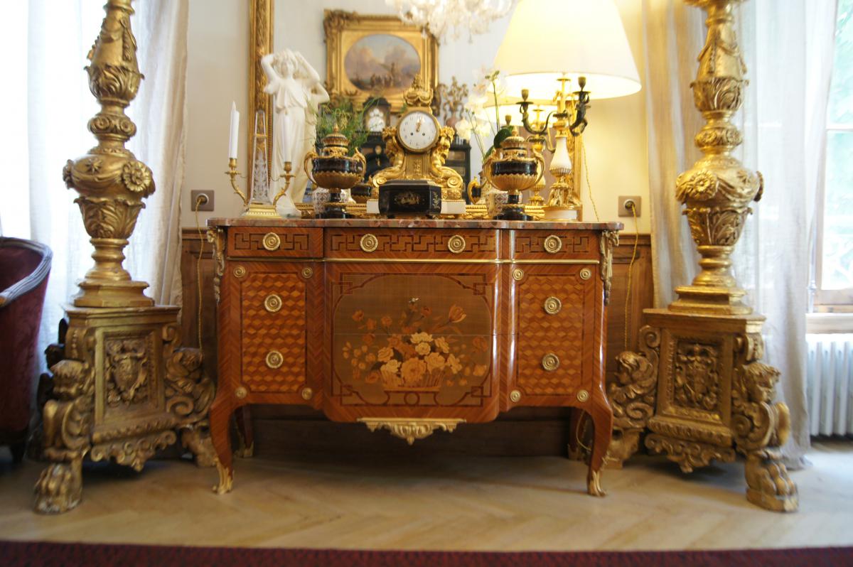 Inlaid Commode, Model Oeben, Decor Rams Heads-photo-2