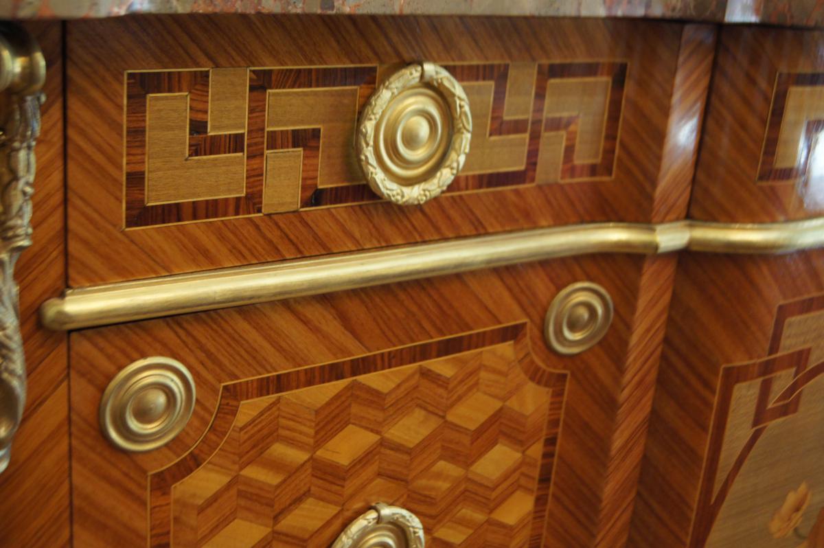 Inlaid Commode, Model Oeben, Decor Rams Heads-photo-4