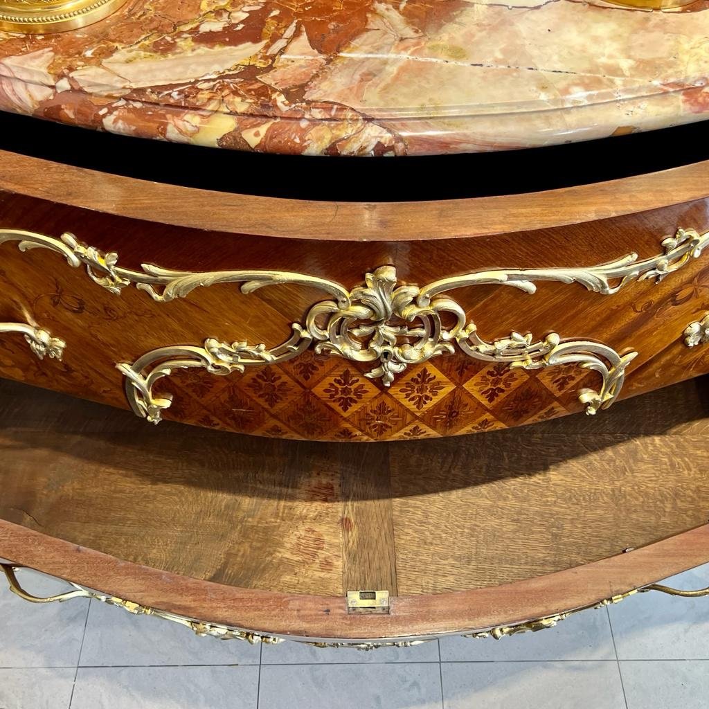 Louis XV Style Flower Marquetry Commode From Late 19th Century-photo-3