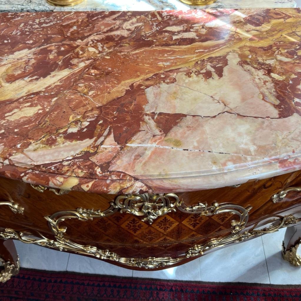 Louis XV Style Flower Marquetry Commode From Late 19th Century-photo-7