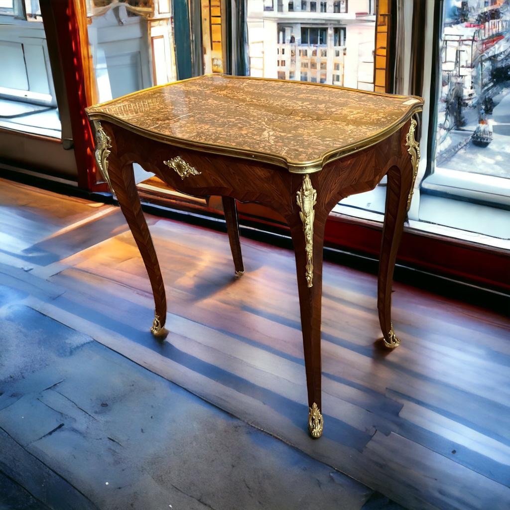 Table D’appoint  De Style Louis XV en bois de Violette Dessus Marbre D’époque Fin XIX Ieme -photo-3